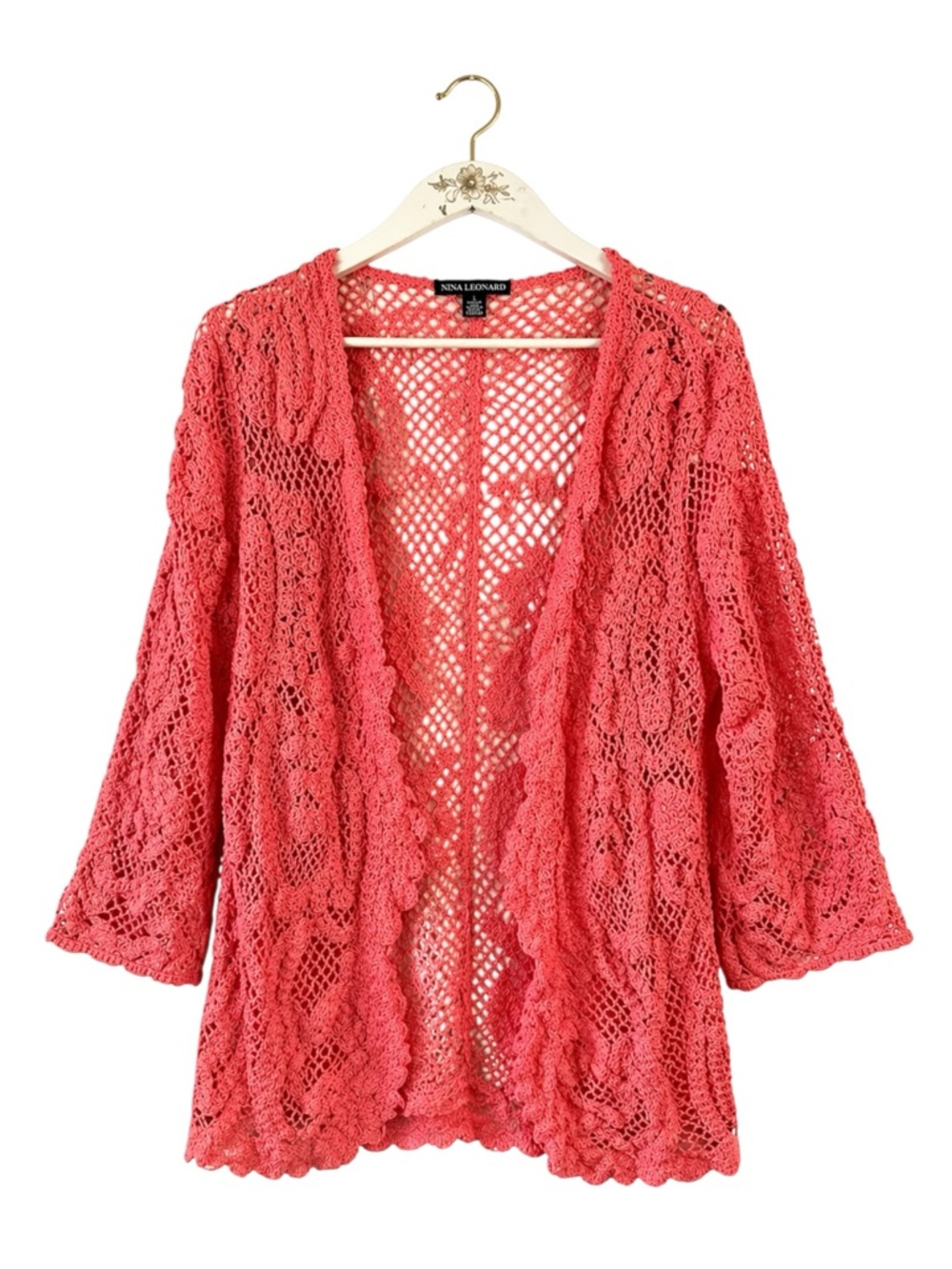 Festival Ethereal Open Knit Crochet Cardigan Size Large Coral Beach Boho